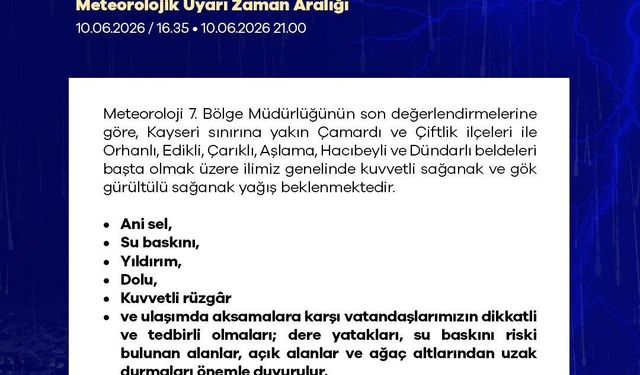 Niğde için kuvvetli yağış uyarısı