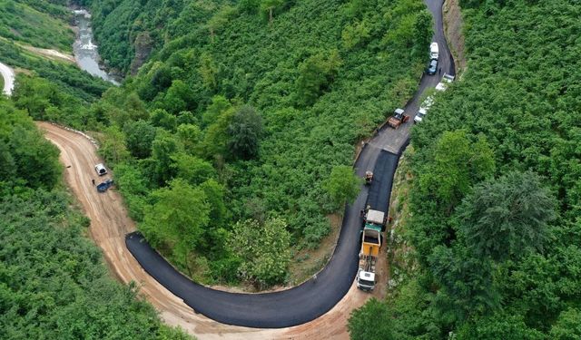 Ordu'nun kırsalında sıcak asfalt çalışmaları