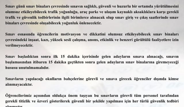Tekirdağ Valiliği Duyurdu: Sınav saatlerinde gürültülü faaliyetlere yasak