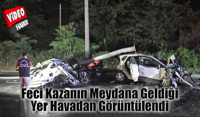 3 kişini hayatını kaybettiği kaza yeri havadan görüntülendi