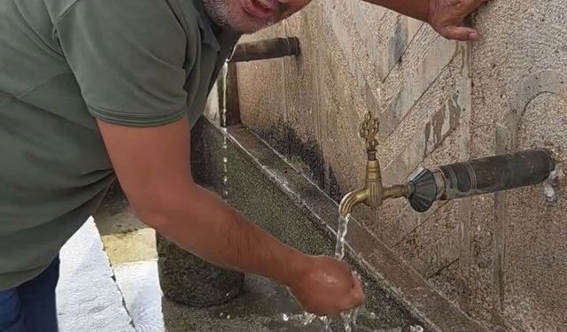 Bolu'da duyarlı vatandaş, hayvanların su içtiği yosunlu çeşmeyi temizledi