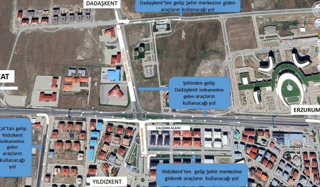 Dadaşkent-Yıldızkent bağlantısını sağlayan dönel kavşağa geçici düzenleme geldi