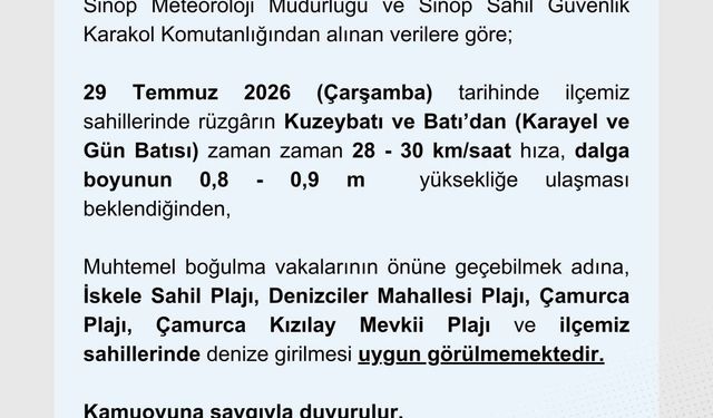 Olumsuz hava şartları nedeniyle denize girmek yasaklandı