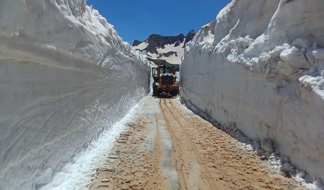 Yüksekova'da temmuz ayına rağmen 5 metrelik kar tünellerinde çalışma