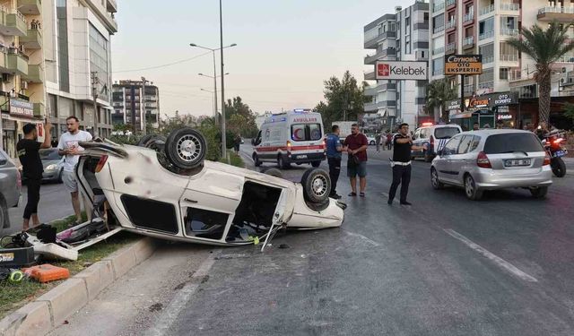 Çekicinin çarptığı otomobil ters döndü: Anne ve kızı yaralandı
