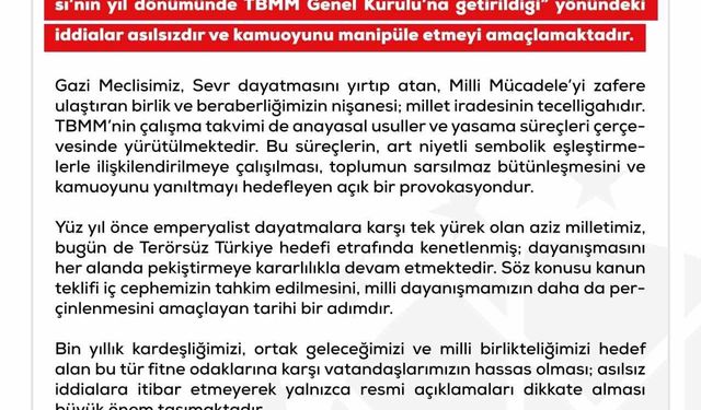 DMM'den TBMM Genel Kurulu'na getirilen Terörsüz Türkiye çerçeve yasasının tarihine yönelik açıklama