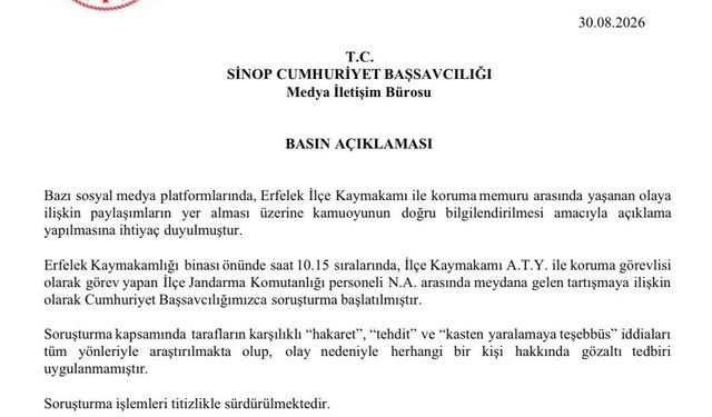 Erfelek'te kaymakam ile koruması arasındaki tartışmaya soruşturma