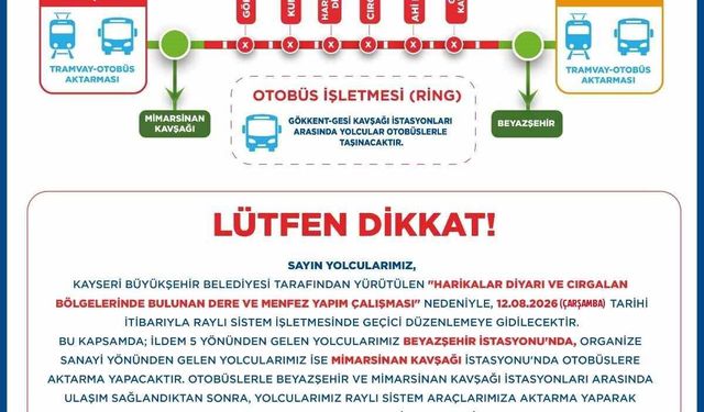 Ramazan ve Kemerçay Deresi ıslah projesi için raylı sistemde geçici aktarmalı ulaşım