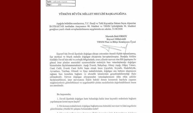 Baki Ersoy, Develi'deki doğalgaz sorununu meclis gündemine taşıdı