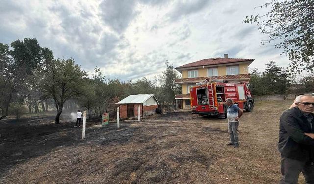 Bolu'da evlerin yanındaki alanda korkutan ot yangını