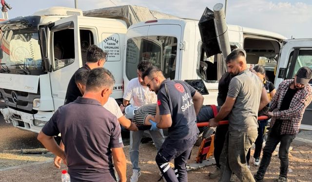 Buğday yüklü kamyon ile minibüs çarpıştı: 6 yaralı