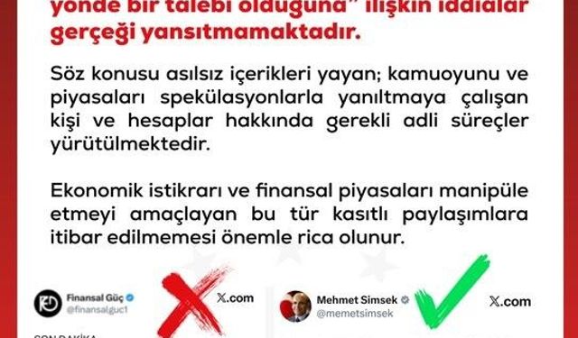 DMM'den Bakan Şimşek'in istifasını sunduğu yönündeki iddialara yalanlama