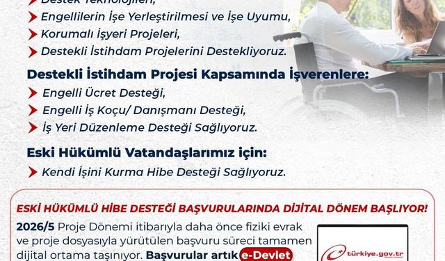 Engelli ve eski hükümlü vatandaşlar için hibe desteği 2026 yılı 5. dönem başvuruları başladı