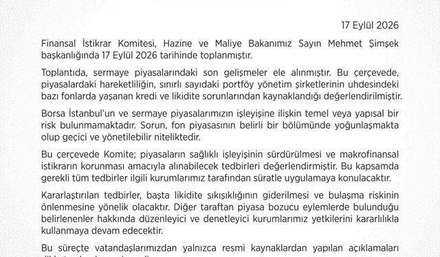 Finansal İstikrar Komitesi: 'Borsa İstanbul'un ve sermaye piyasalarımızın işleyişine ilişkin yapısal bir risk bulunmamaktadır'