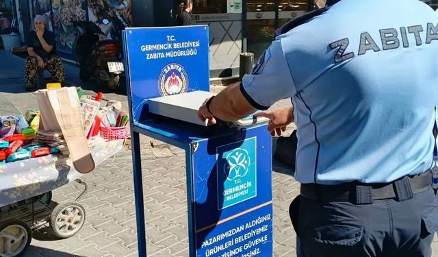 Germencik'te semt pazarında etiket ve tartı denetimi