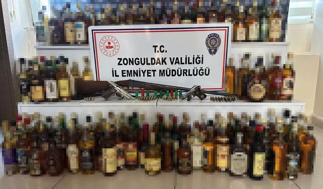 Kilimli'de kaçak alkol ve ruhsatsız silah operasyonu