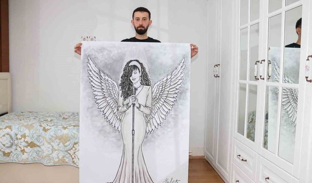 Kömür çuvalından seçtiği parçalarla Bergen'in portresini çizdi