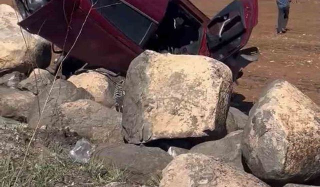 Siverek'te lastiği patlayan otomobil şarampole devrildi: 1 yaralı