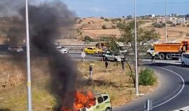 Tekirdağ'da araç alev alev yandı