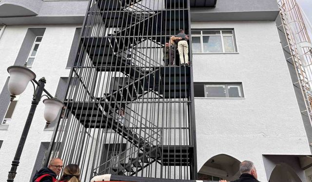 Tarihi çarşının merdivenlerine çıktı, korkulu anlar yaşattı