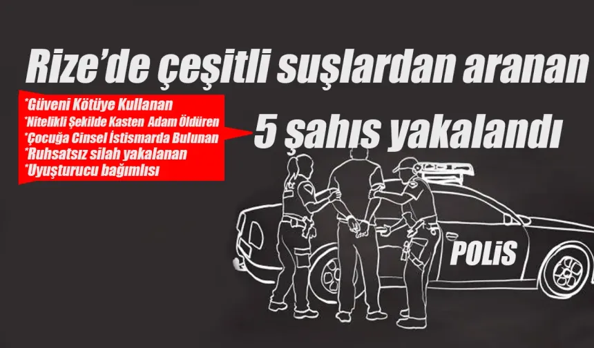 Rize’de Farklı Suçlardan Aranan 5 Hükümlü Yakalandı