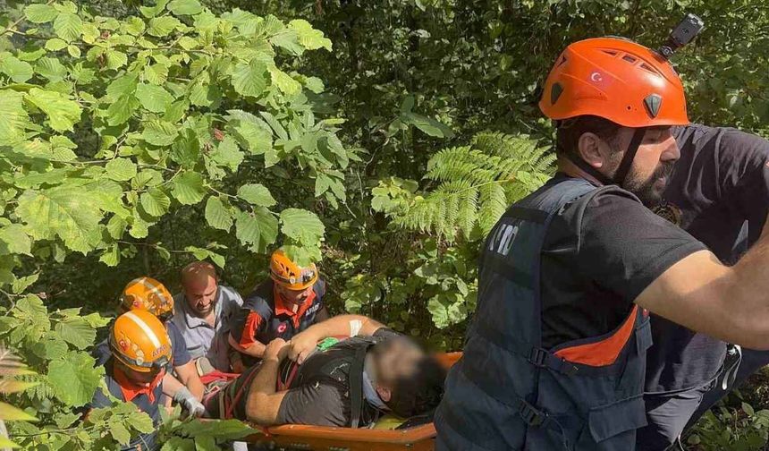 Rize'de iş makinası uçuruma yuvarlandı