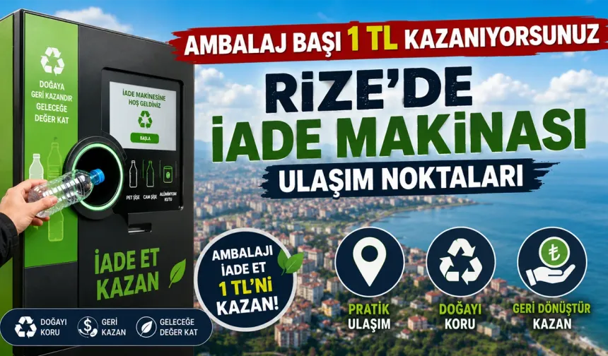 Ambalaj başı 1 TL kazanıyorsunuz; Rize’de iade makinası ulaşım noktaları