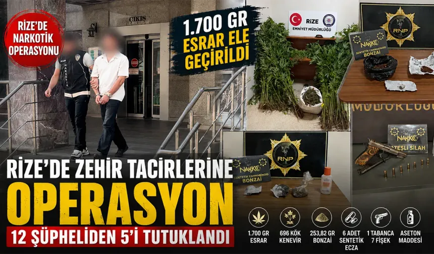 Rize’de zehir tacirlerine operasyon 5’i Tutuklandı