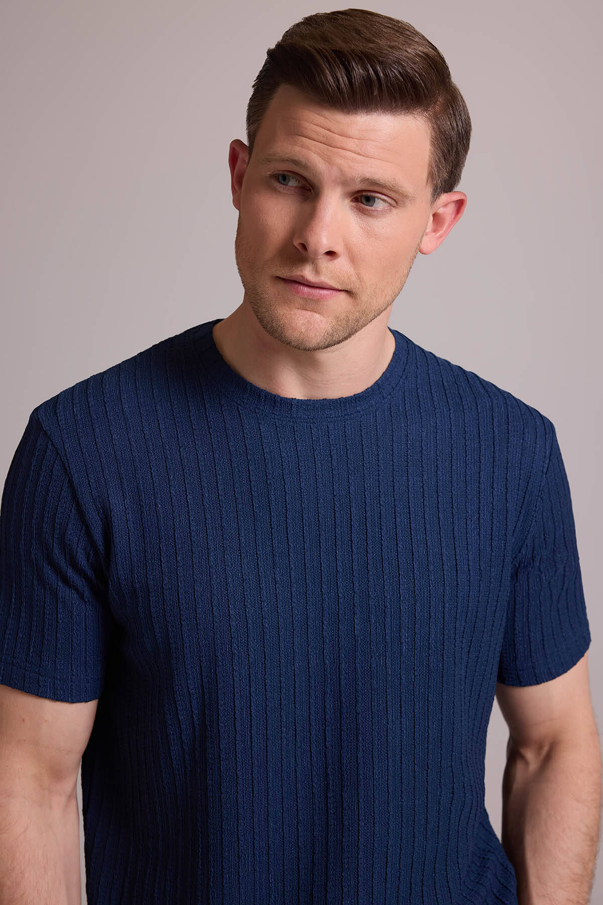 Erkek Lacivert Desenli Bisiklet Yaka T Shirt Bisiklet Yaka T Shirt Ysf 56722 42 B