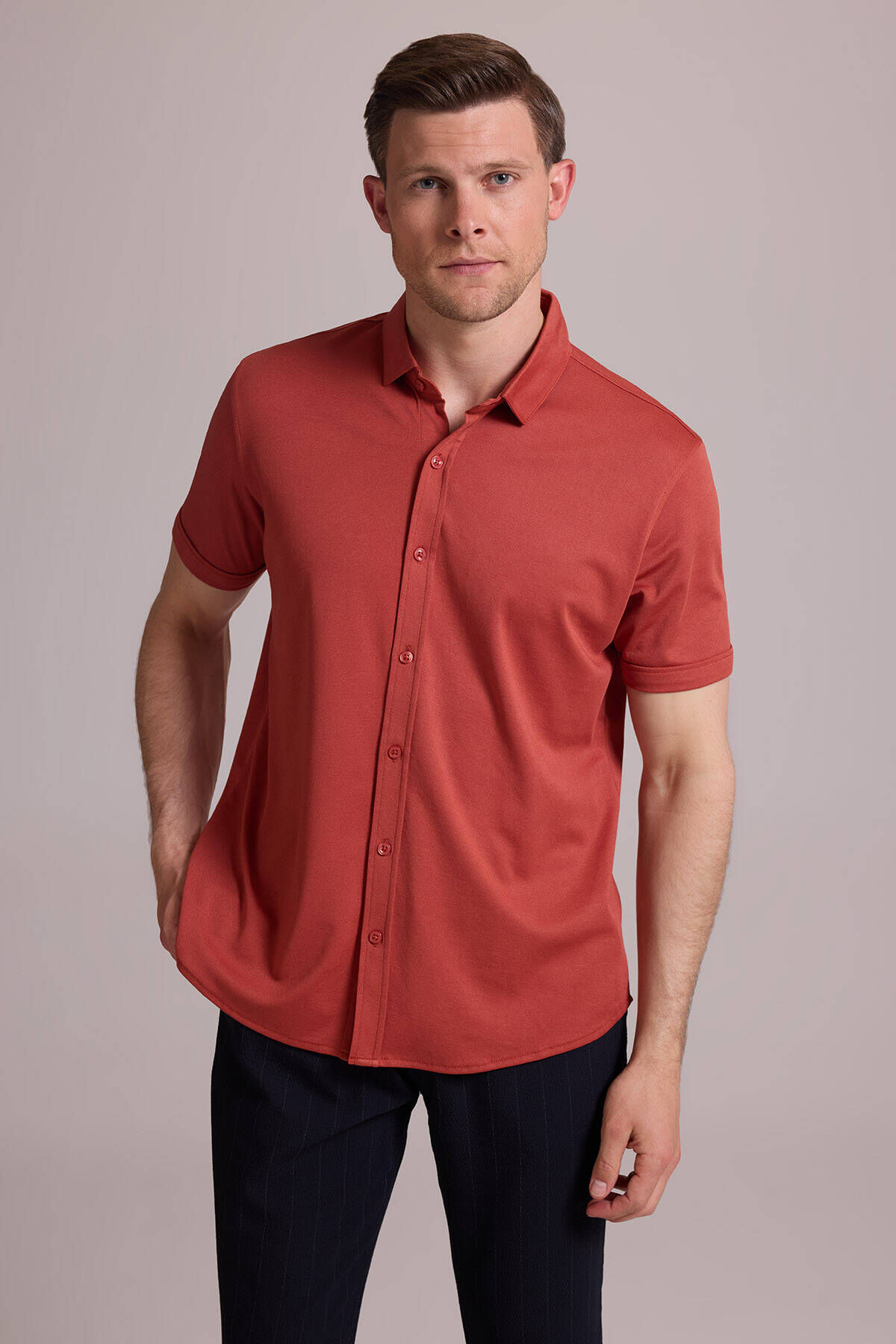 Erkek Tarcin Merserize Kisa Kol Gomlek Kisa Kollu Gomlek Ysf 56539 42 B