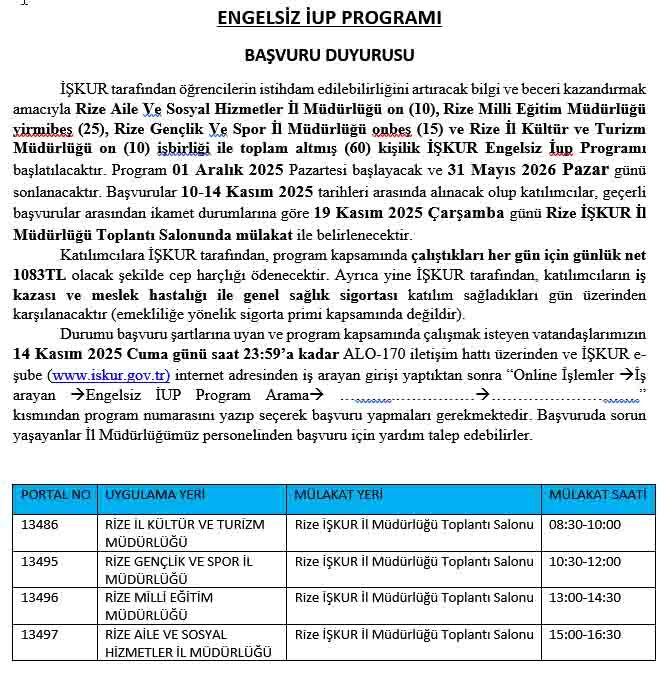 Rize Engelsiz Iup Programı