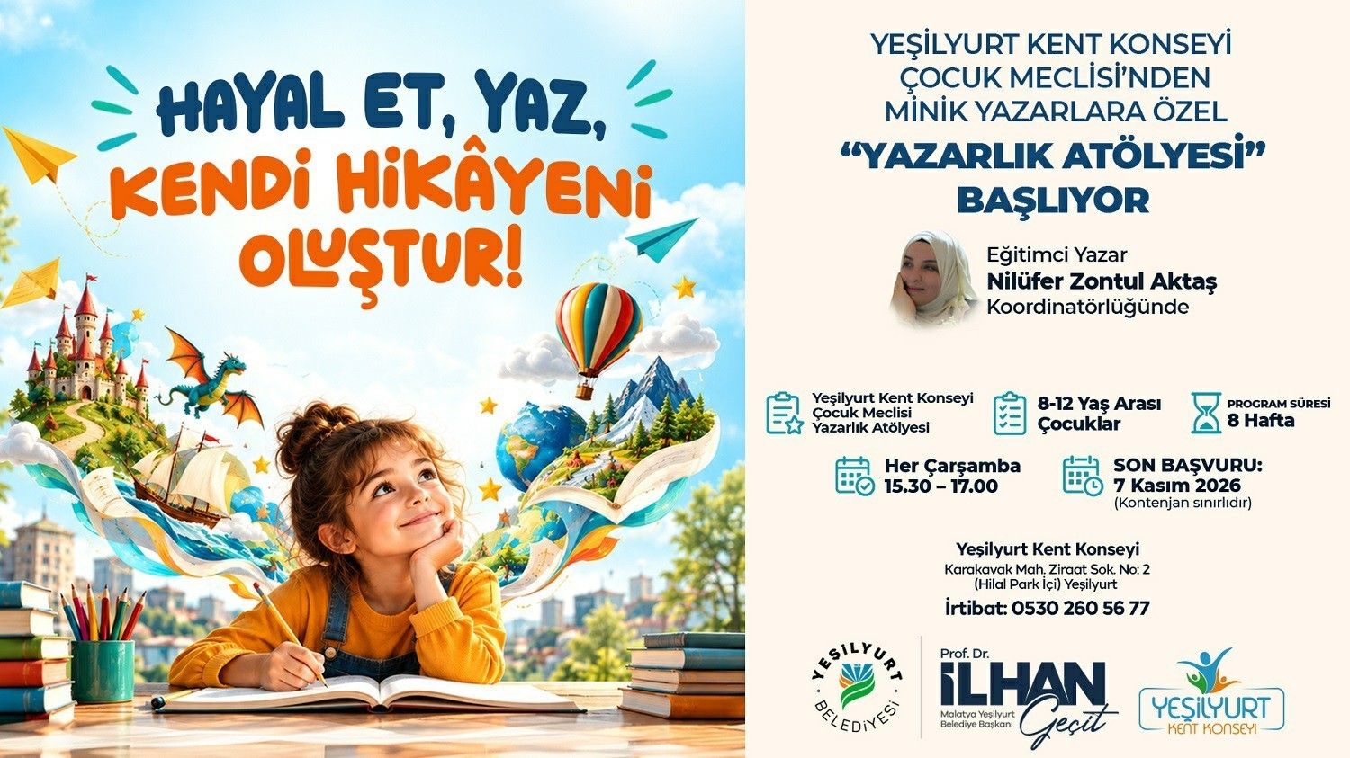 Yeşilyurt Kent Konseyi'nde minik yazarlar için Yazarlık Atölyesi başlıyor