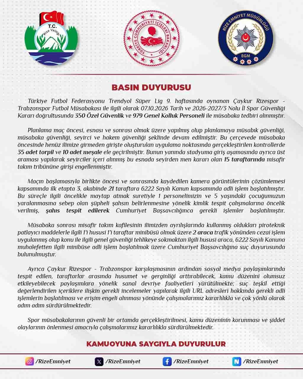 Rize Emniyet Rize Trabzon Maçı Açıklaması