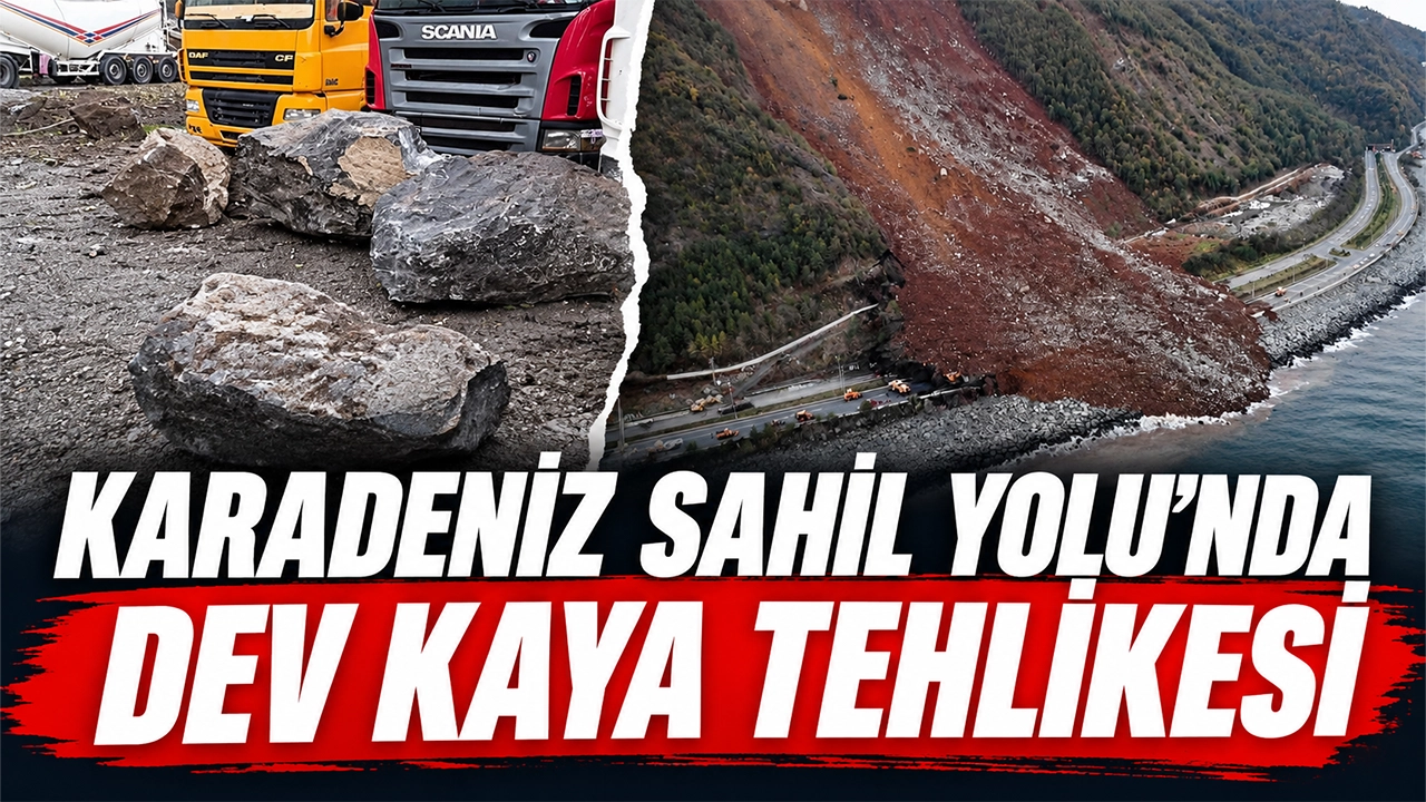 Karadeniz Sahil Yolu'nda dev kaya tehlikesi